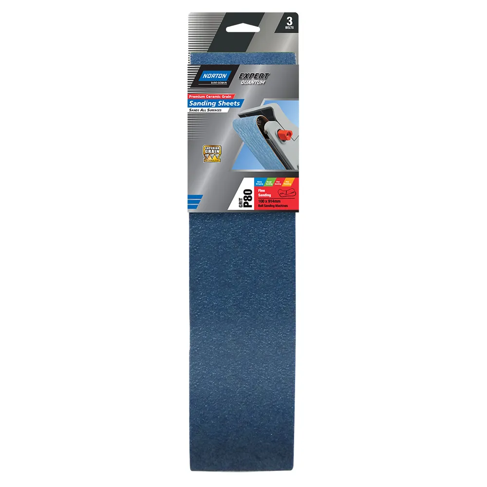 NORTON 100 x 914mm 80-Grit Zirconia Sanding Belt - General Purpose - 3 Piece 78072761850
