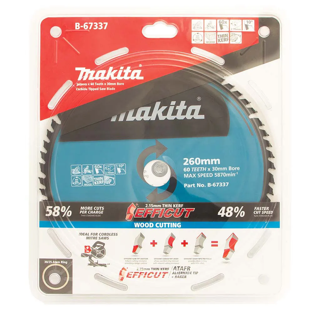 MAKITA 260mm 60T TCT Circular Saw Blade for Wood Cutting - Mitre Saws - EFFICUT