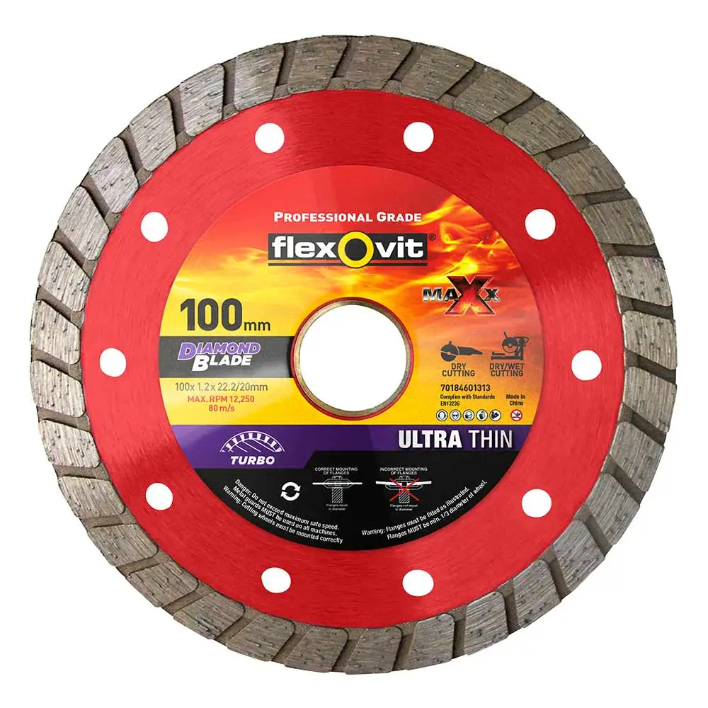 FLEXOVIT 100mm Turbo Diamond Blade for General Purpose Cutting 70184601313