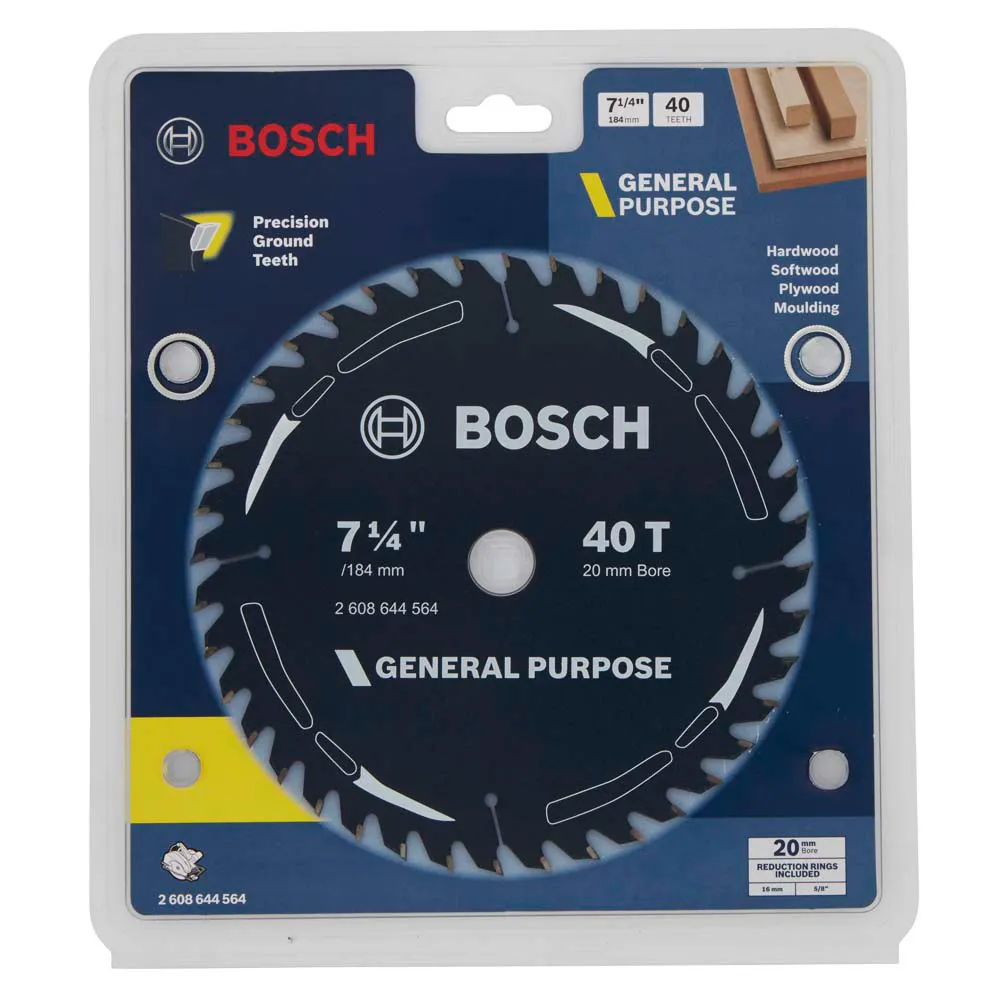 BOSCH 184mm 40T TCT Circular Saw Blade for Wood Cutting - GENERAL PURPOSE
