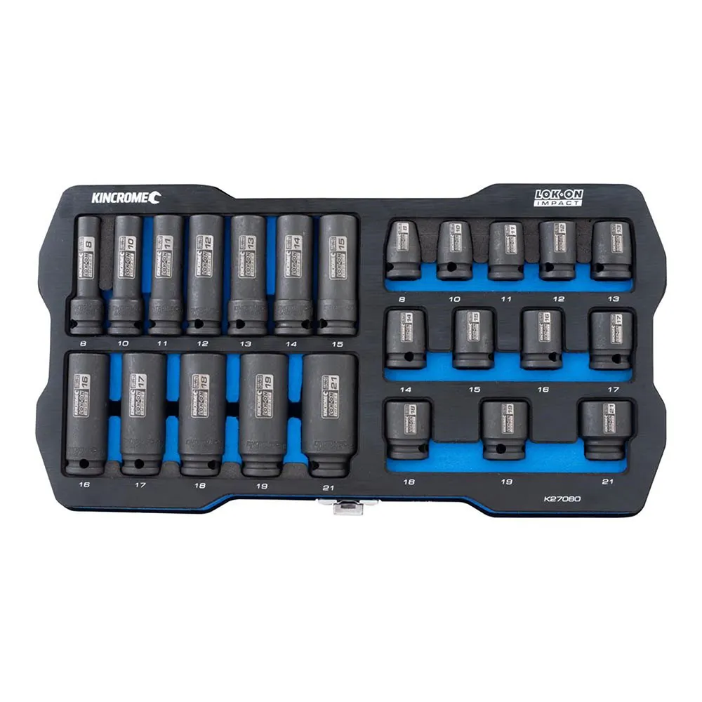 KINCROME LOK-ON 3/8inch Drive Metric Deep Impact Socket Set - 24 Piece K27080