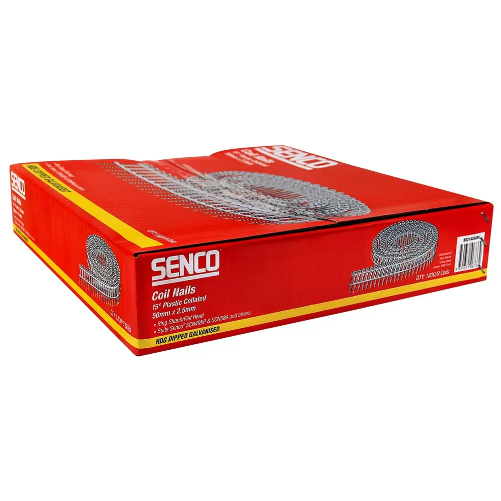 SENCO Cladding Coil Nails Ring Shank Hot Dipped Galvanised - 50mm Box of 1800 BE21ASAUM