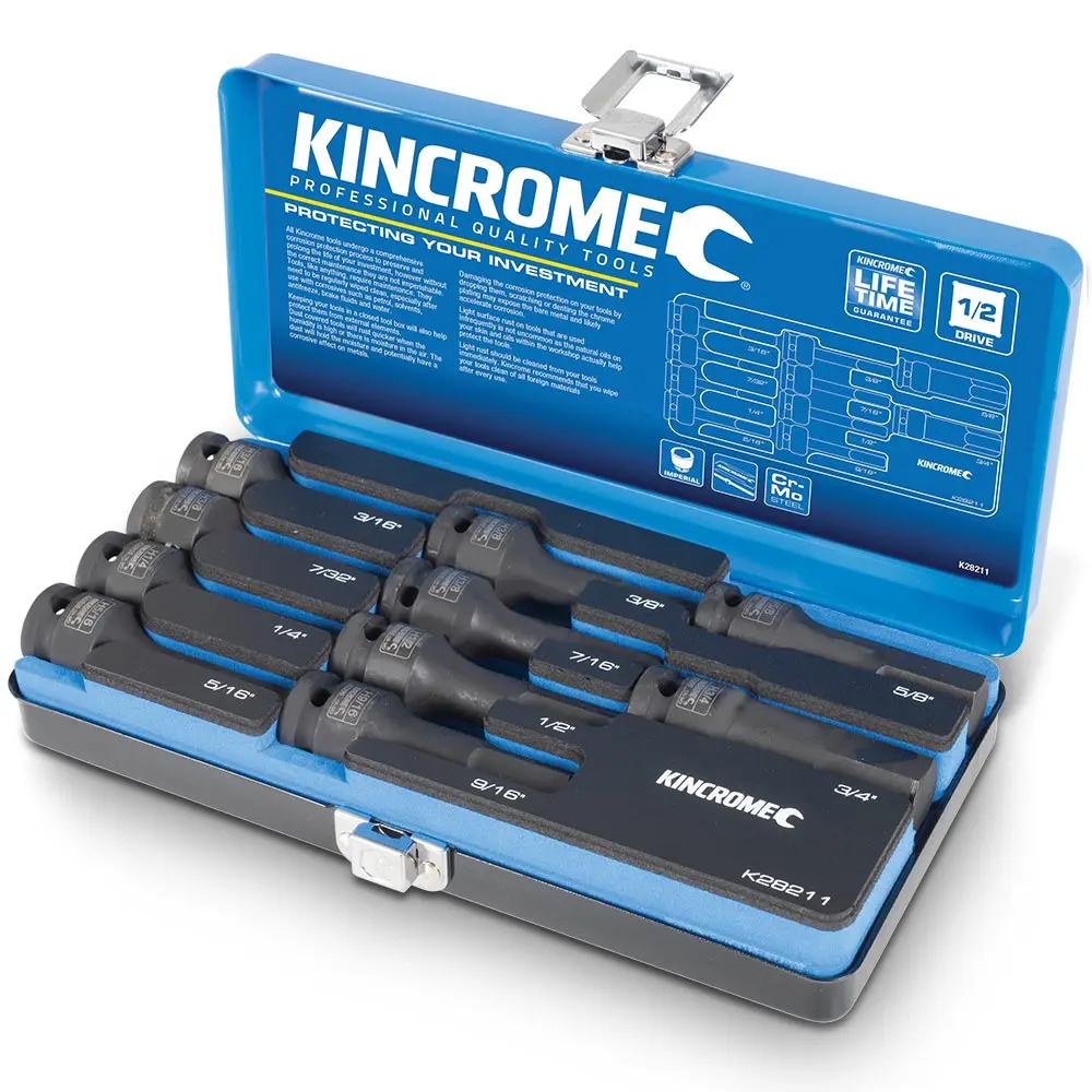 KINCROME 10 Piece 1/2" Drive Imperial Impact Hex Socket Set K28211