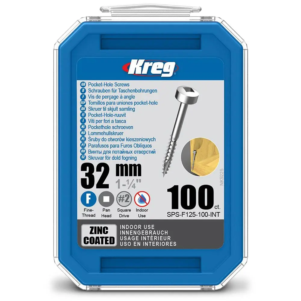KREG Pocket Hole Screws Fine Pan Head Zinc 32mm - 100 Piece KR-SPSF125-100