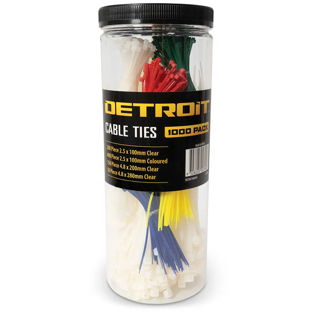 DETROIT 1000 Pack Cable Ties Assortment DCTAS1000PK