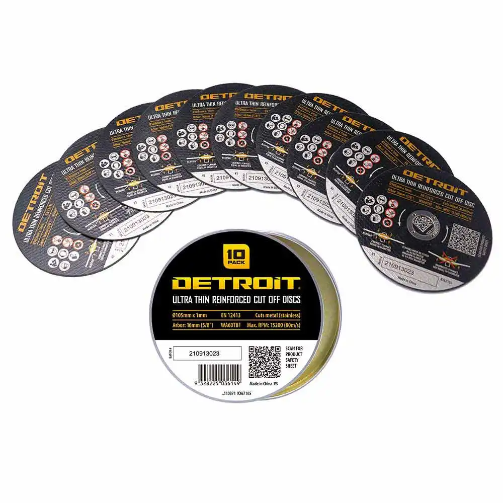 DETROIT 105 x 1.0mm Steel & Stainless Cut Off Disc - 10 Piece Tin