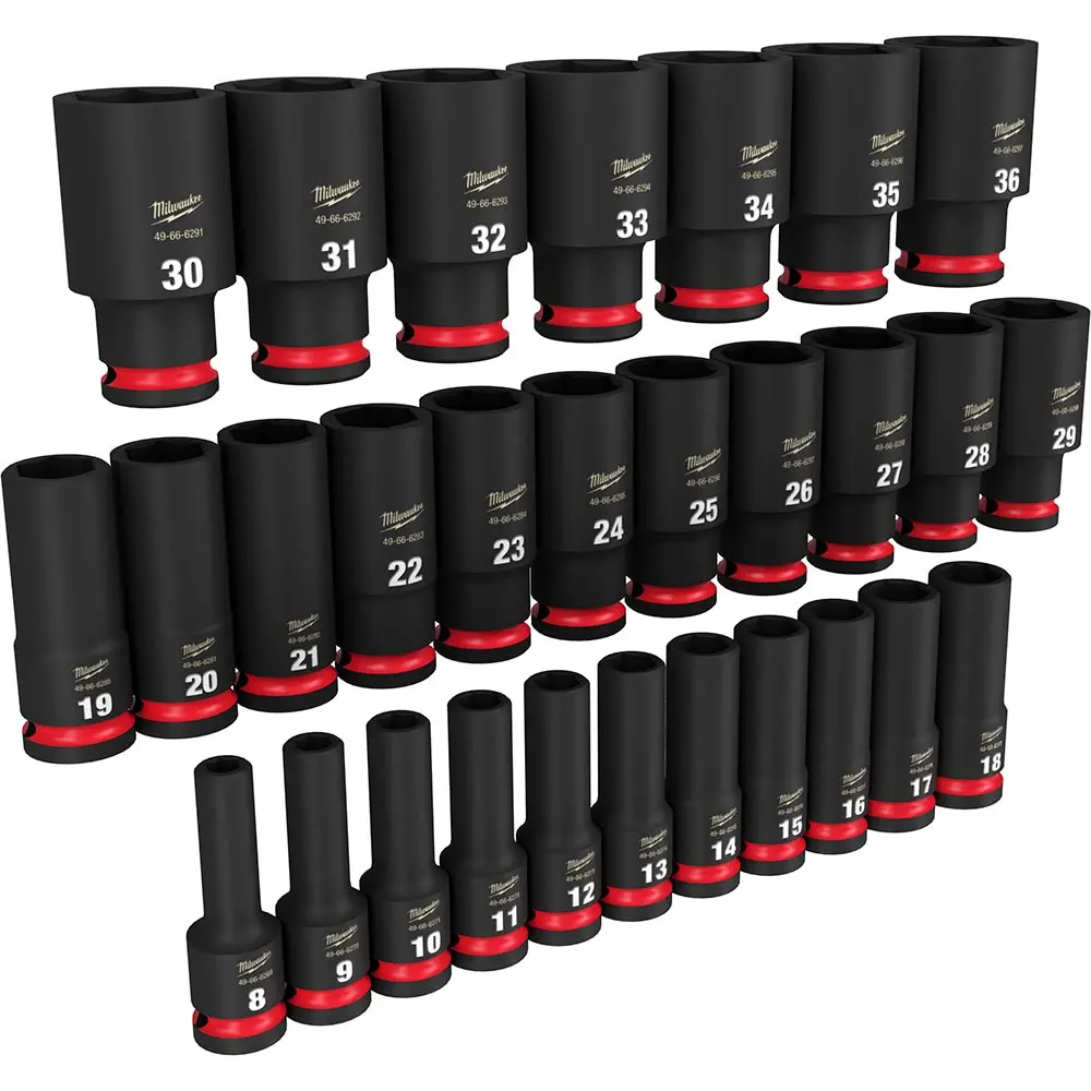 MILWAUKEE 29 Piece 1/2inch Drive 6 Point Shockwave Metric Deep Impact Socket Set 49667015