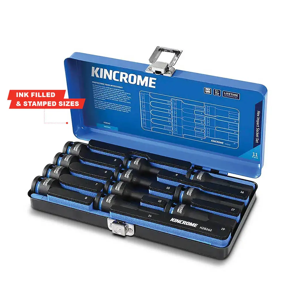 KINCROME 1/2inch Drive Hex Metric Impact Socket Set - 11 Piece 5-19mm K28262
