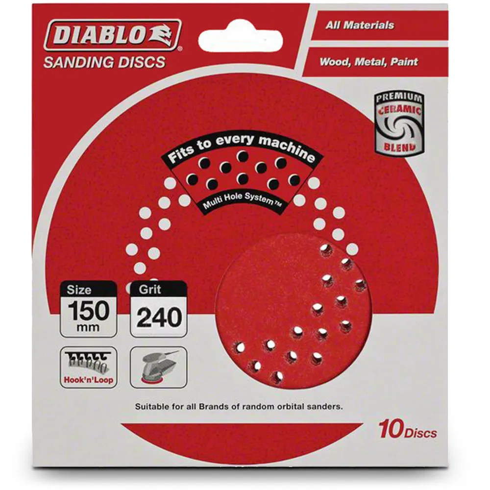 DIABLO 150mm 240-Grit Multi-Hole Hook & Loop Sanding Disc - 10 Piece 2608603278