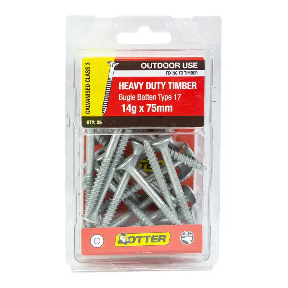 OTTER 25 Pack 14g x 75mm Batten Bugle Screw T17 Galv BBEG14751