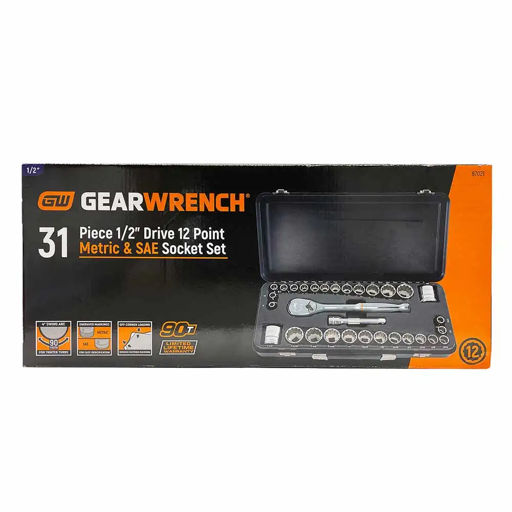 GEARWRENCH 1/2inch Drive Metric & SAE Socket Set - 31 Piece 87021