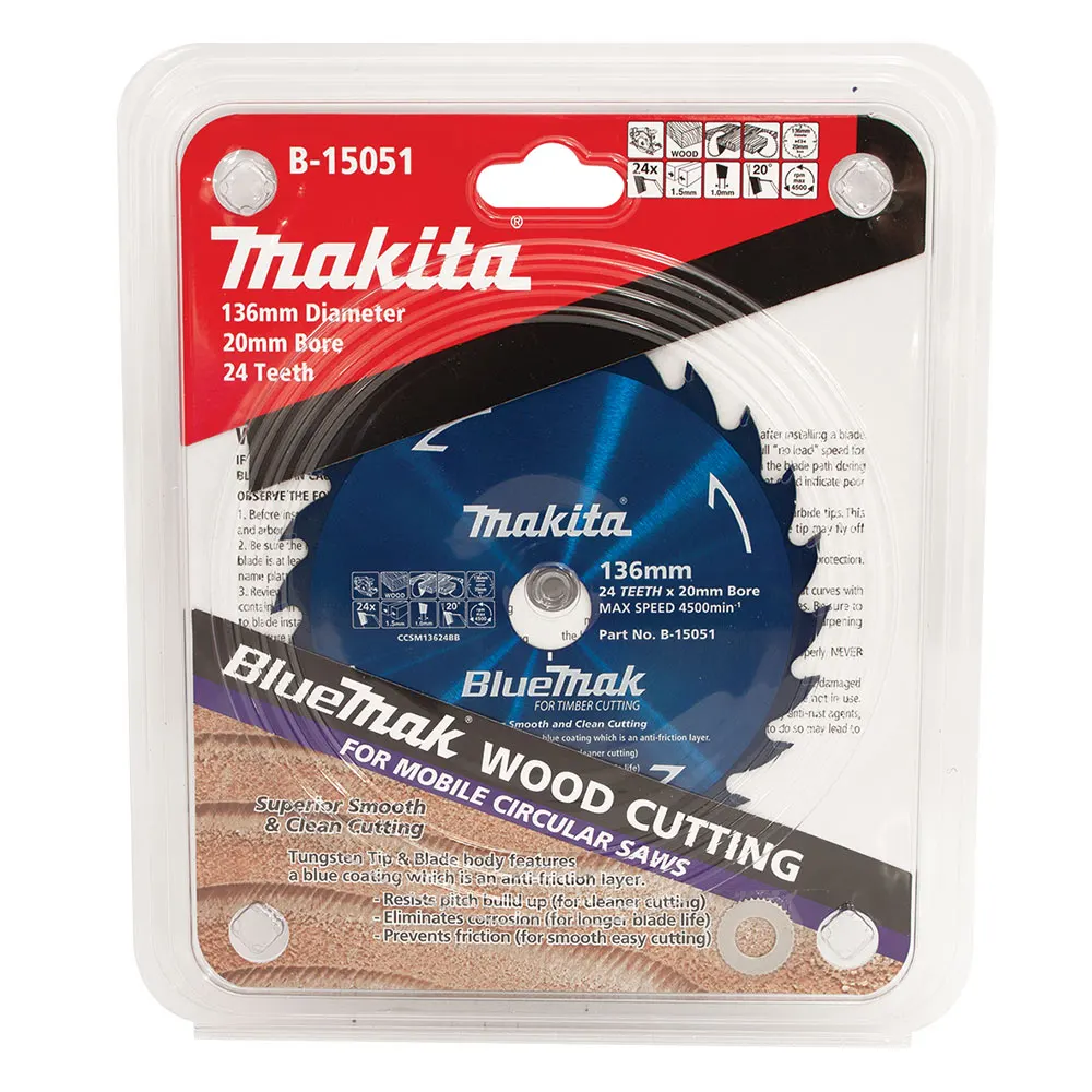 MAKITA 136mm 24T TCT Circular Saw Blade for Wood Cutting - Cordless Saws - BLUEMAK