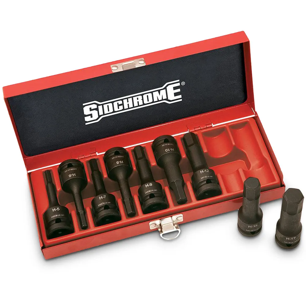 SIDCHROME Socket Set Inhex 1/2inch SD AF 9Pc 3/16inch - 5/8inch C/Molybdenum XS4H09T