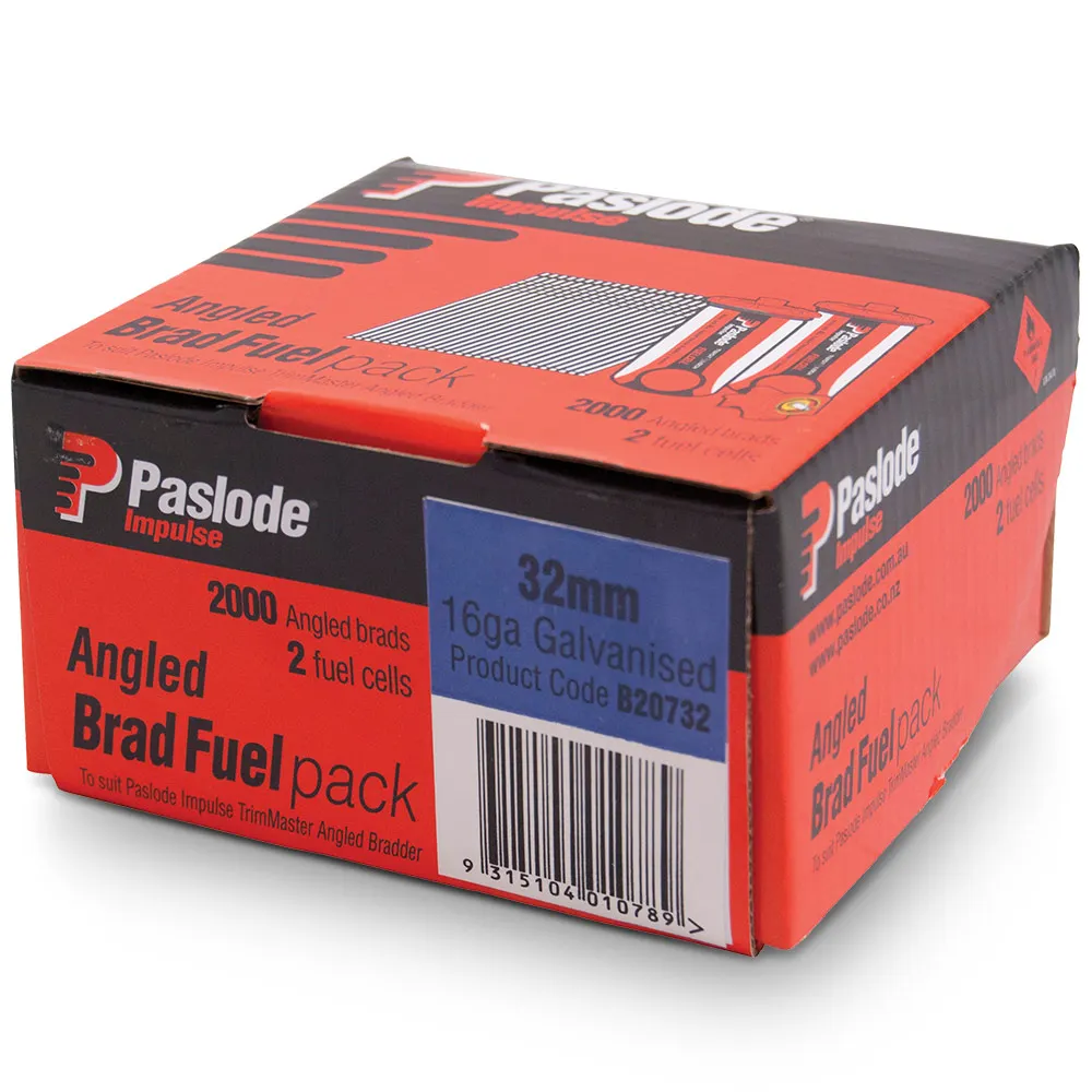PASLODE 32mm 20 Degree C Brad Nails & 2 Fuel Cells - 2000 Pack B20732