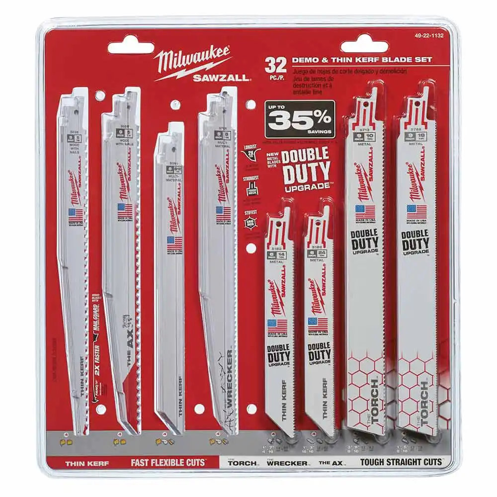 MILWAUKEE SAWZALL 32 Piece Demo & Thin Kerf Reciprocating Blade Set for Wood & Metal 49221132