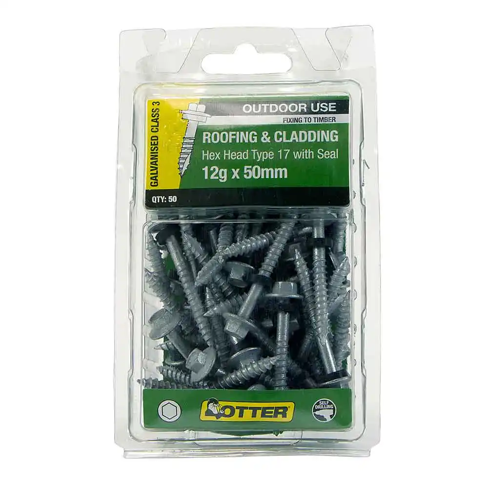 OTTER 50 Pack 12g x 50mm Hex Neo Timber Screw Type 17 Galv TING12502