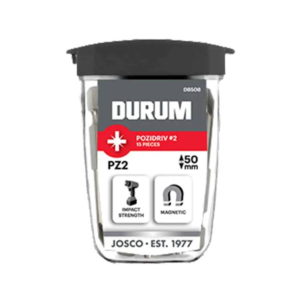 DURUM PZ2 x 50mm Pozidrive Power Screwdriver Bit - 15 Piece