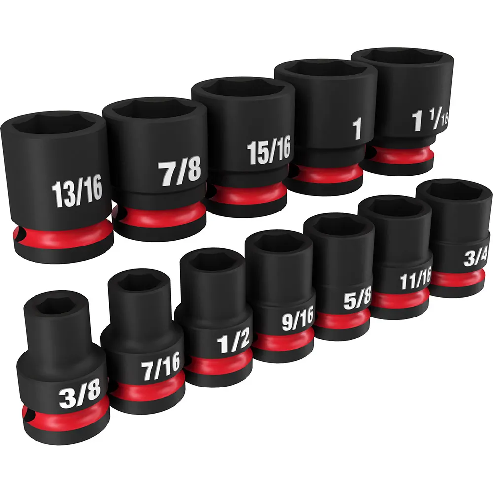 MILWAUKEE 12 Piece 1/2inch Drive 6 Point Shockwave SAE Standard Impact Socket Set 49667010