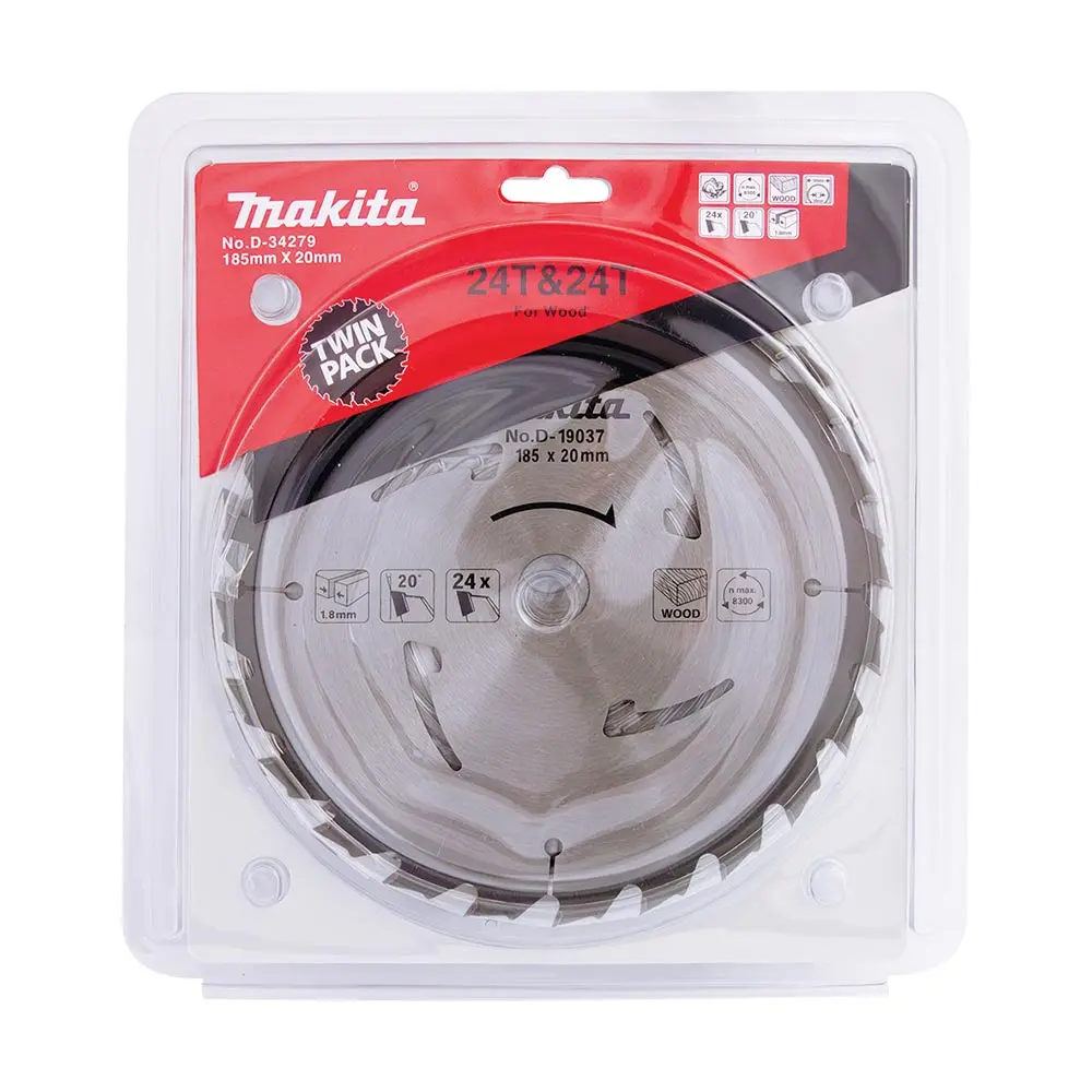 MAKITA 185mm x 20mm x 24T Standard TCT Saw Blade - 2 Piece D-34279