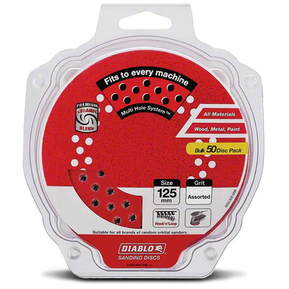 DIABLO 125mm Mixed-Grit Multi-Hole Hook & Loop Sanding Disc - 50 Piece 2608608R82