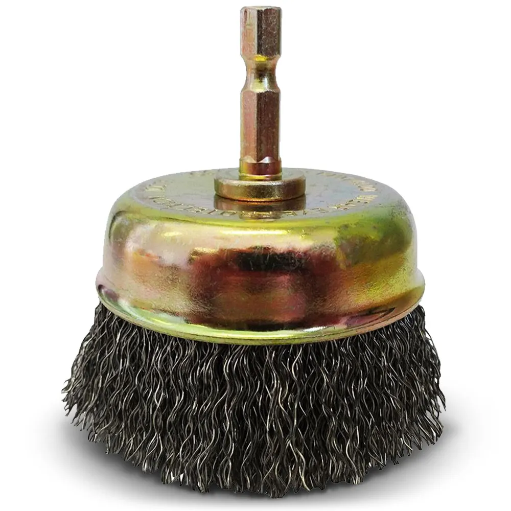JOSCO 75mm 1/4-Hex Mounted Crimped Wire Cup Brush