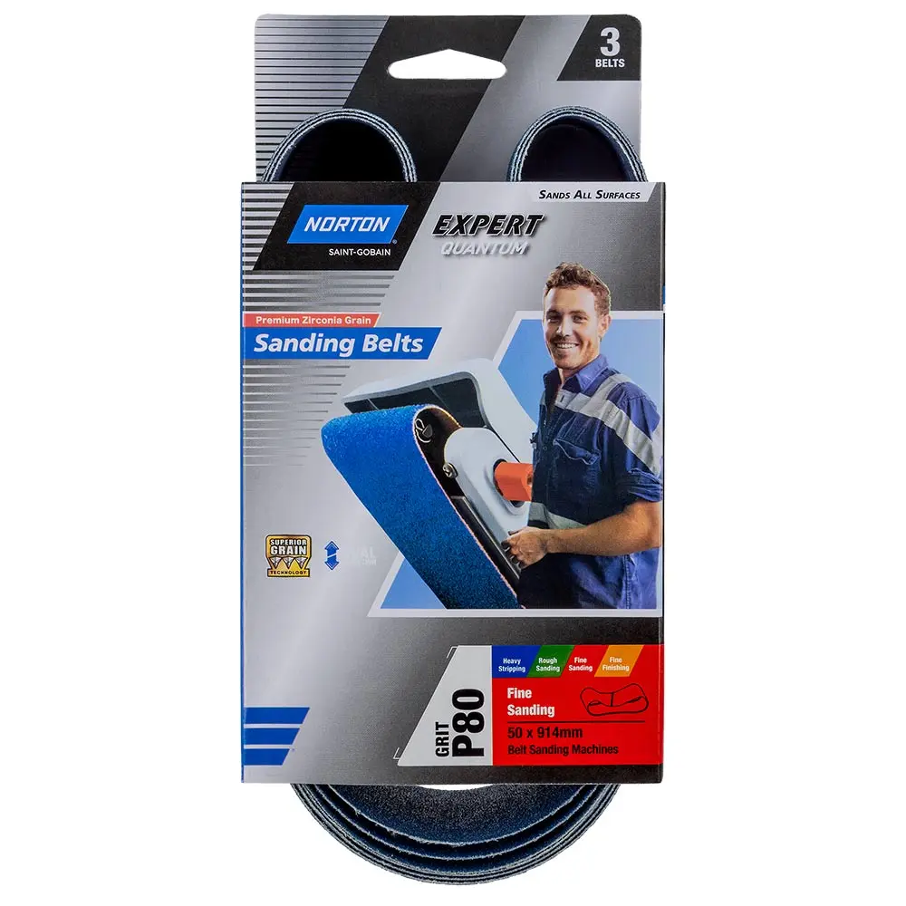 NORTON 50 x 914mm 80-Grit Zirconia Sanding Belt - General Purpose - 3 Piece 78072761848