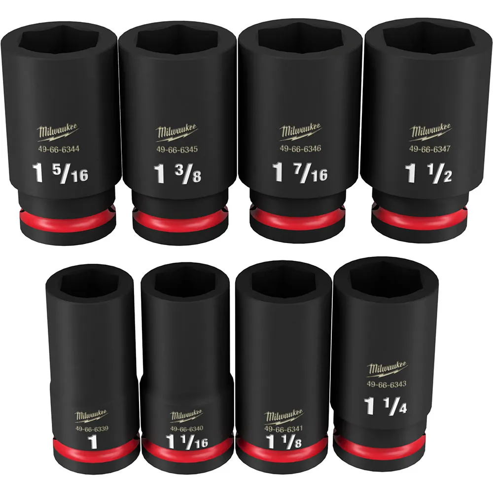 MILWAUKEE 8 Piece 3/4inch Drive 6 Point Shockwave SAE Deep Impact Socket Set 49667018