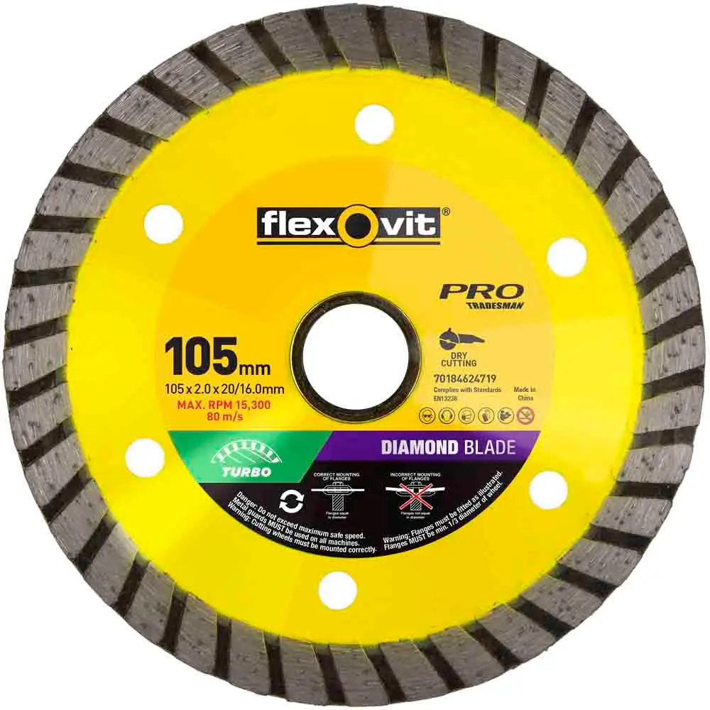 FLEXOVIT 105mm Turbo Diamond Blade for Concrete & Clay Bricks 70184624719