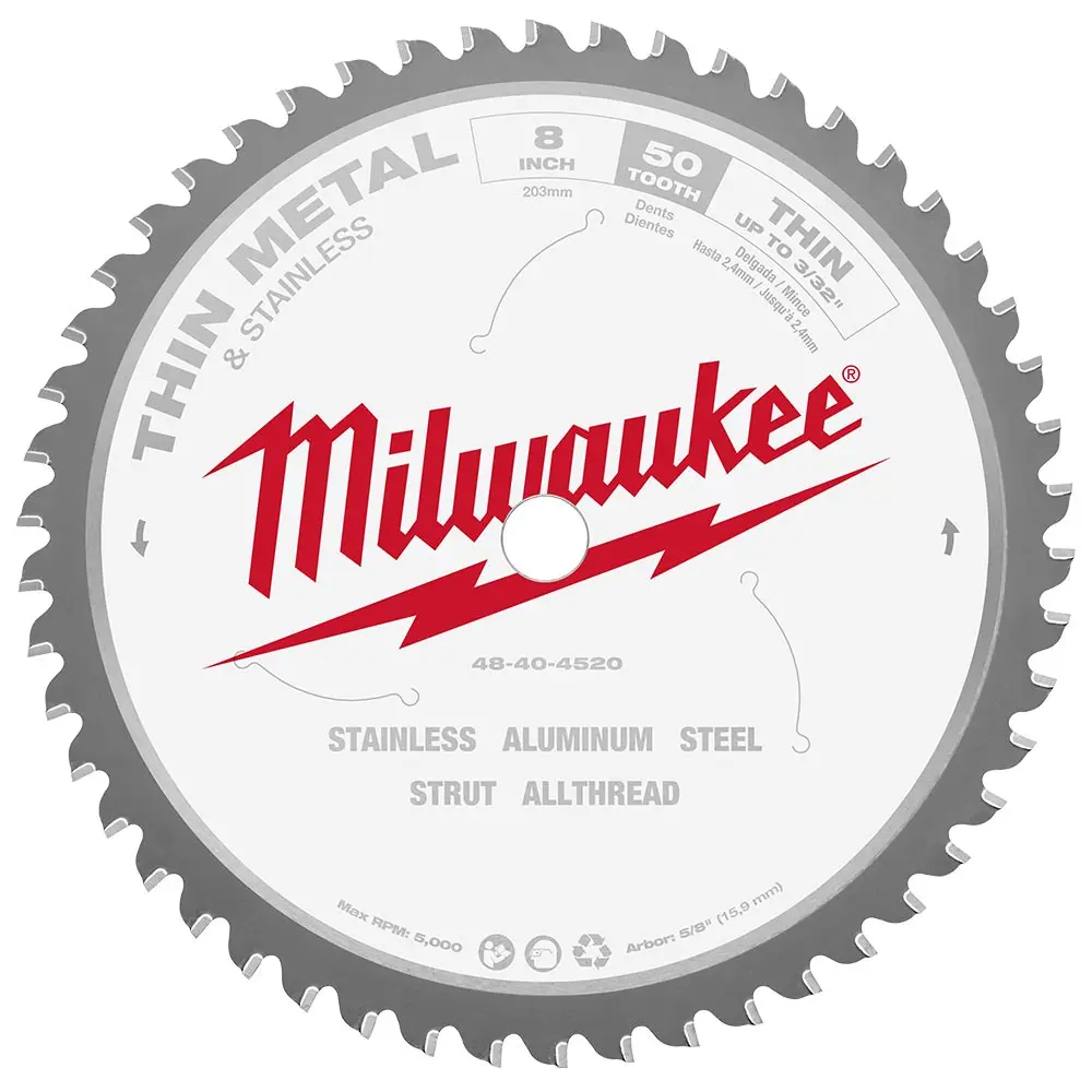 MILWAUKEE 203MM (8") 50T TCT Thin Metal Circular Saw Blade 48404520