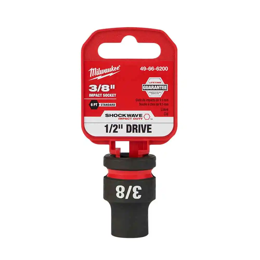 MILWAUKEE SHOCKWAVE 1/2" Drive 3/8" Standard 6 Point Impact Socket 49666200