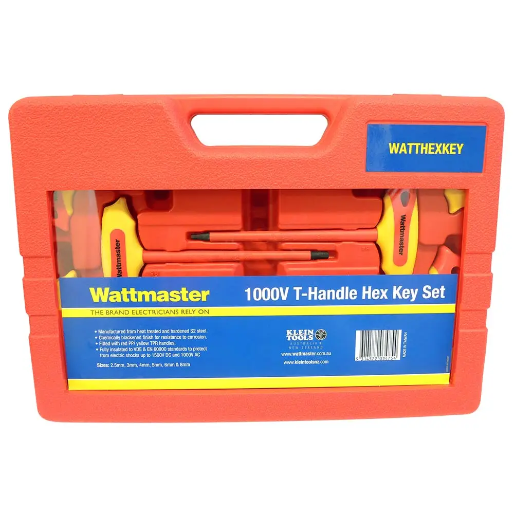 WATTMASTER 6 Piece 2.5-8mm Metric VDE T-Handle Hex Key Set WATTHEXKEY