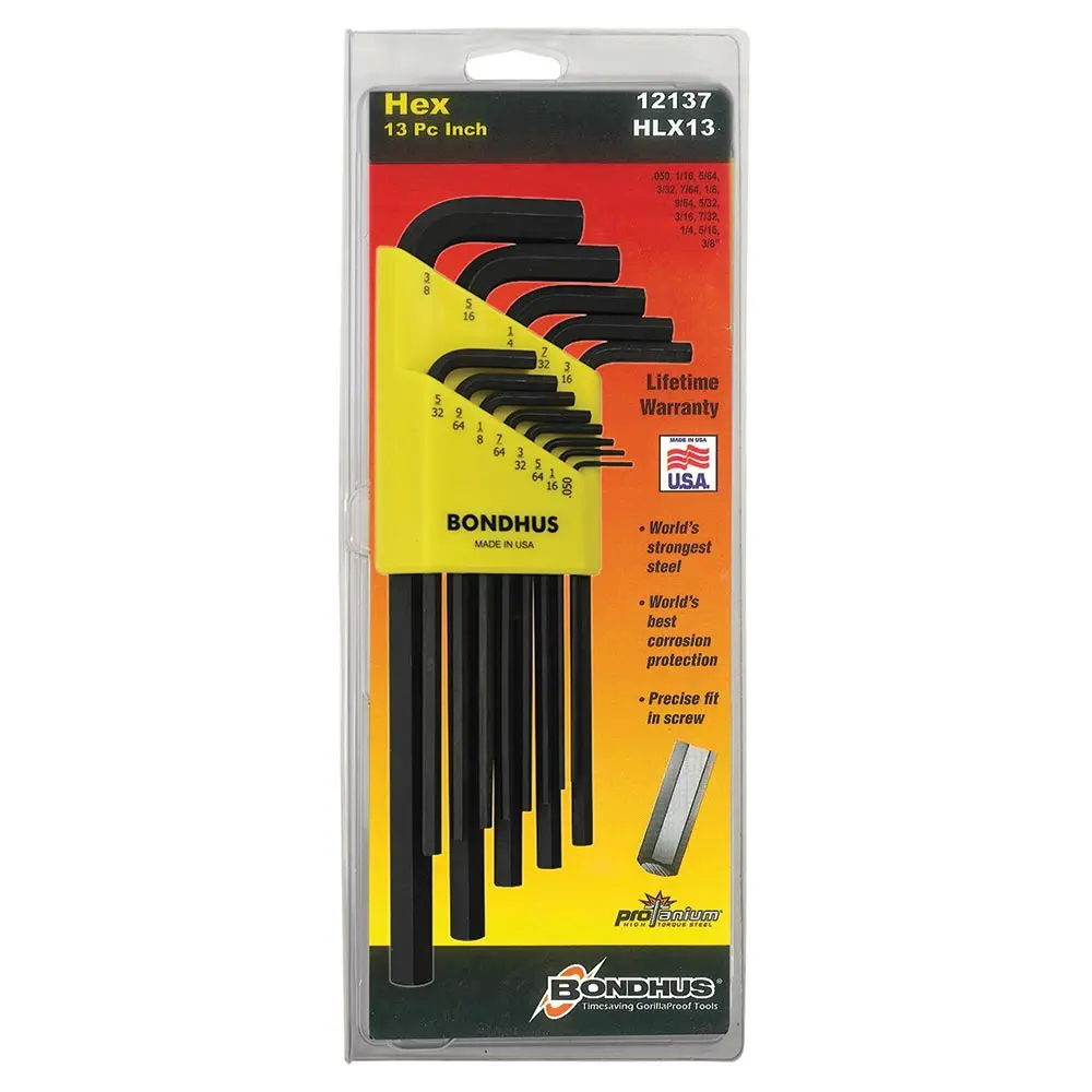 BONDHUS 13 Pce Hex L-Wrench Long .050-3/8inch BD12137