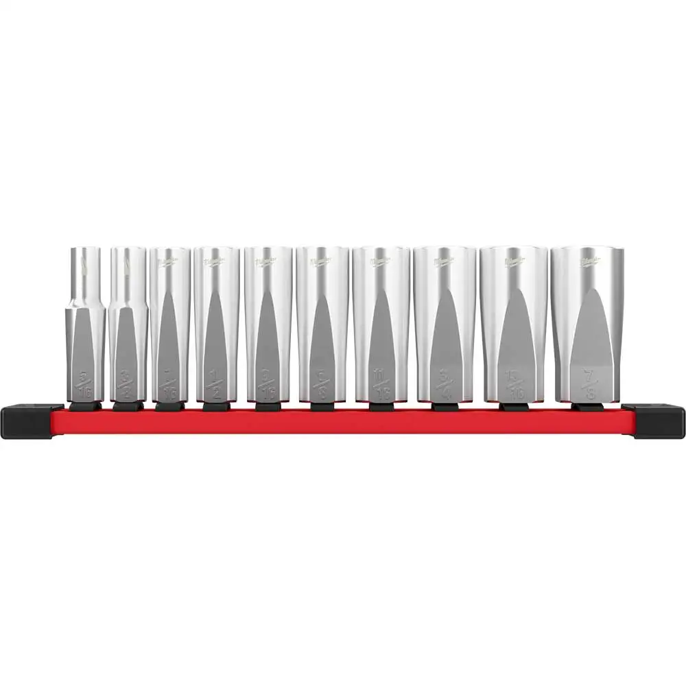 MILWAUKEE 10 Piece 3/8 Inch Drive Deep SAE Socket Set with Storage Rail 48229405