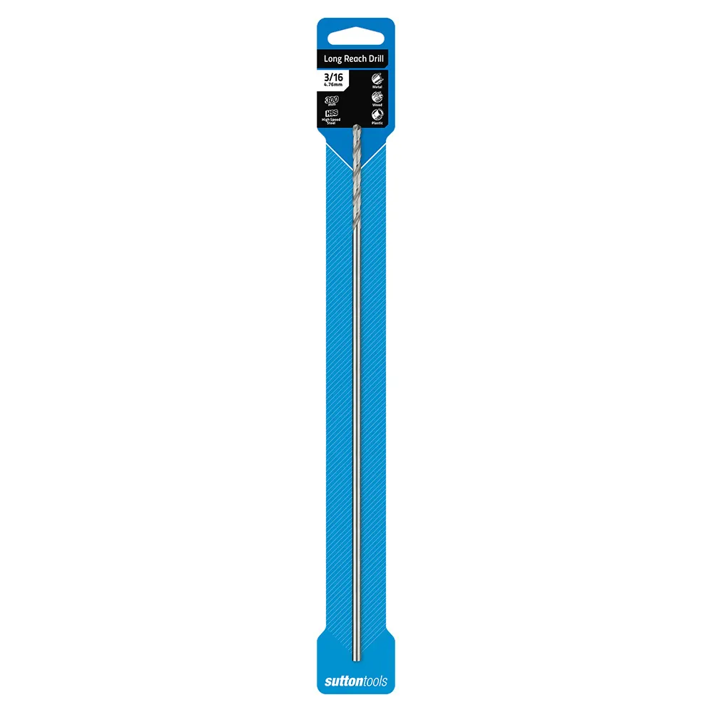 SUTTON 3/16inch x 300mm Metal Drill Bit Extra Long HSS D2170476