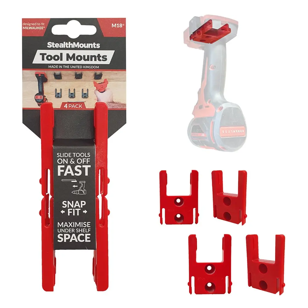 STEALTHMOUNTS Tool Mount Holder For Milwaukee 18V Red - 4 Pack TM-MW18-RED-4