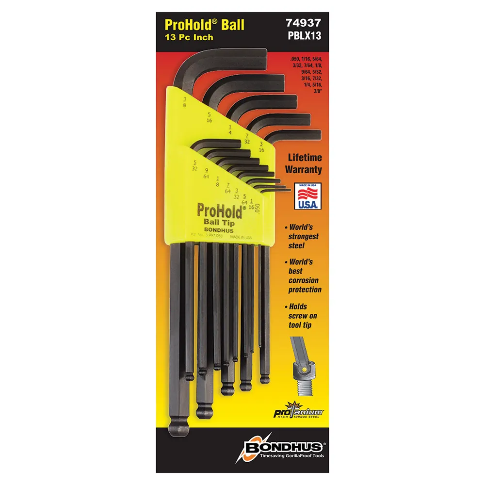 BONDHUS 13 Pce Pro-Hold Ball End L-Wrench 050-3/8 BD74937