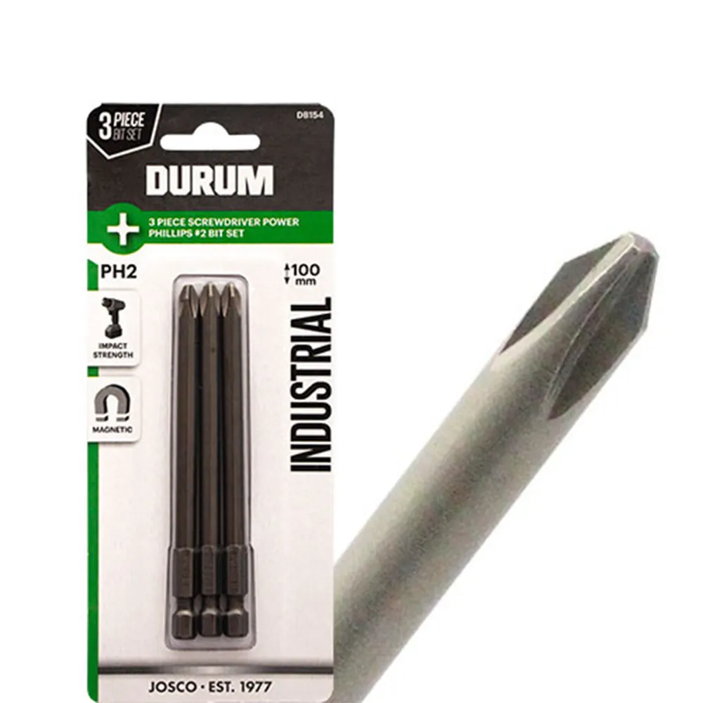 DURUM PH2 x 100mm Phillips Power Screwdriver Bit - 3 Piece