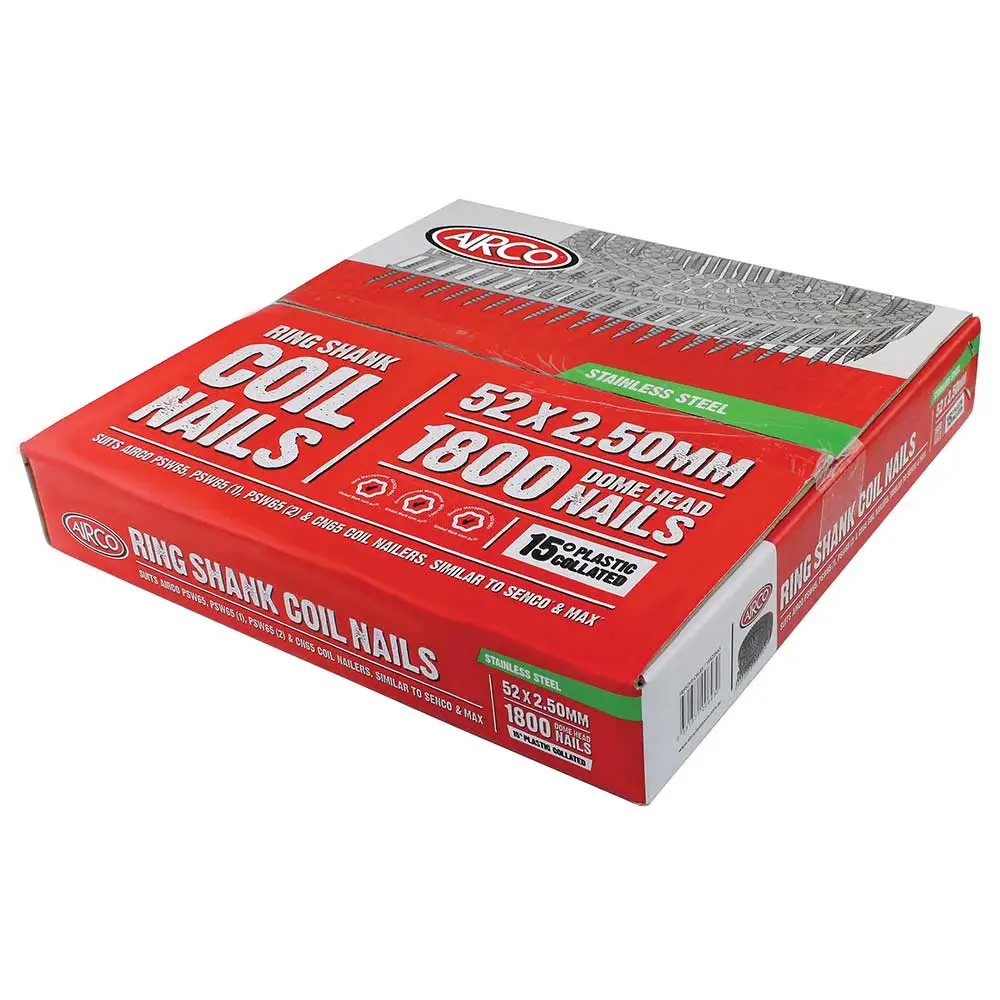AIRCO Decking Coil Nail Ring Shank 304 Grade Stainless Steel - 52mm Box of 1800 YF522563