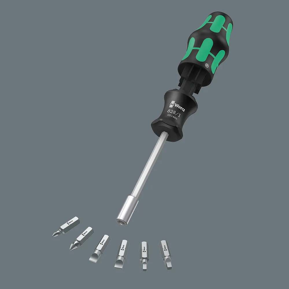 WERA 1/4" 6 Bits Screwdriver Set 7 Piece, Kraftform Kompakt 27 Imperial Set 1 WER051512