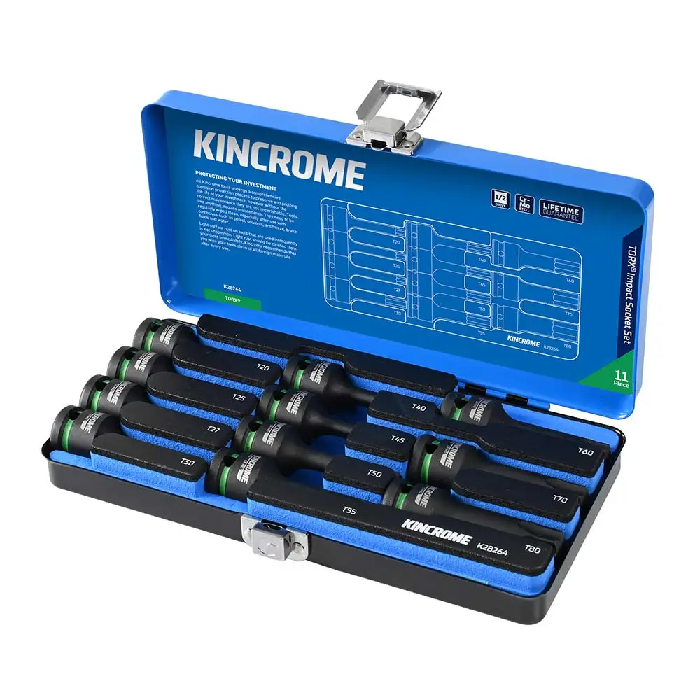 KINCROME 1/2inch Drive Torx Impact Socket Set - 11 Piece T20-T80 K28264