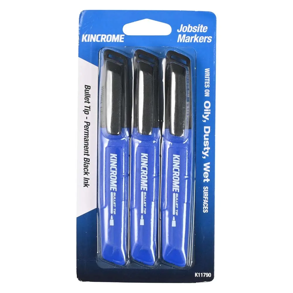 KINCROME Permanent Marker Bullet Tip Black 3 Pack K11790