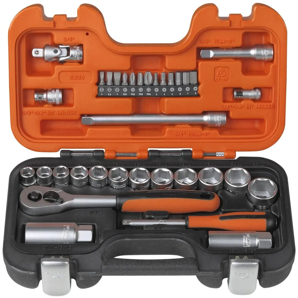 BAHCO 34 Piece 1/4inch & 3/8inch Drive Socket set- Metric S330