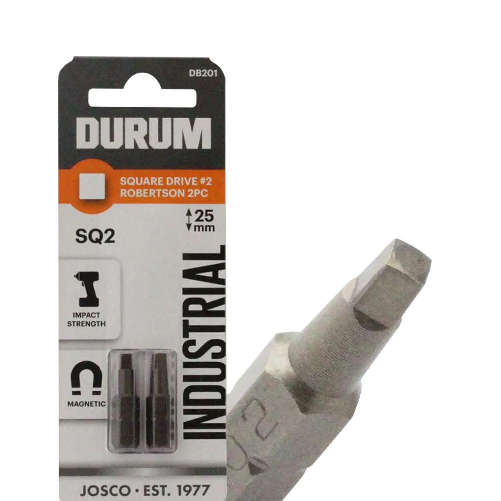 DURUM R2 x 25mm Robertson/Square Insert Screwdriver Bit - 2 Piece