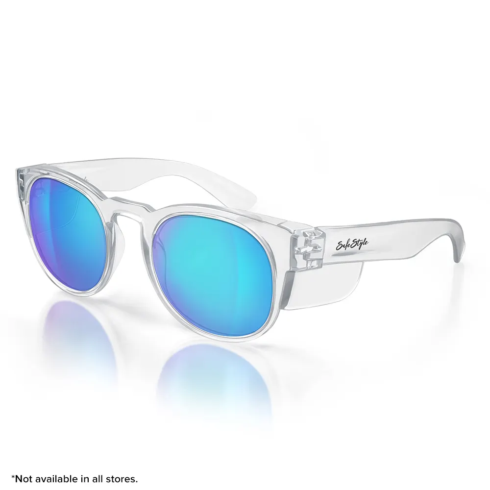 SAFESTYLE Cruisers Clear Frame Mirror Blue Polarised Lens UV400 CRCBP100