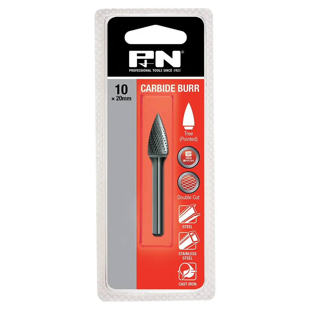 P&N 10x20mm Double Cut 6mm Shank Three Pointed Carbide Burr 918TP10206