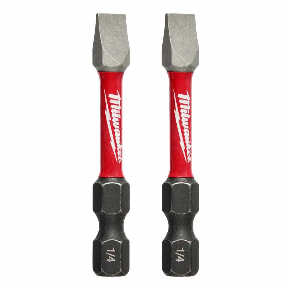 MILWAUKEE SHOCKWAVE Power 1/4" x 50mm (2") Slotted Screwdriver Bit - 2 Piece 48325018