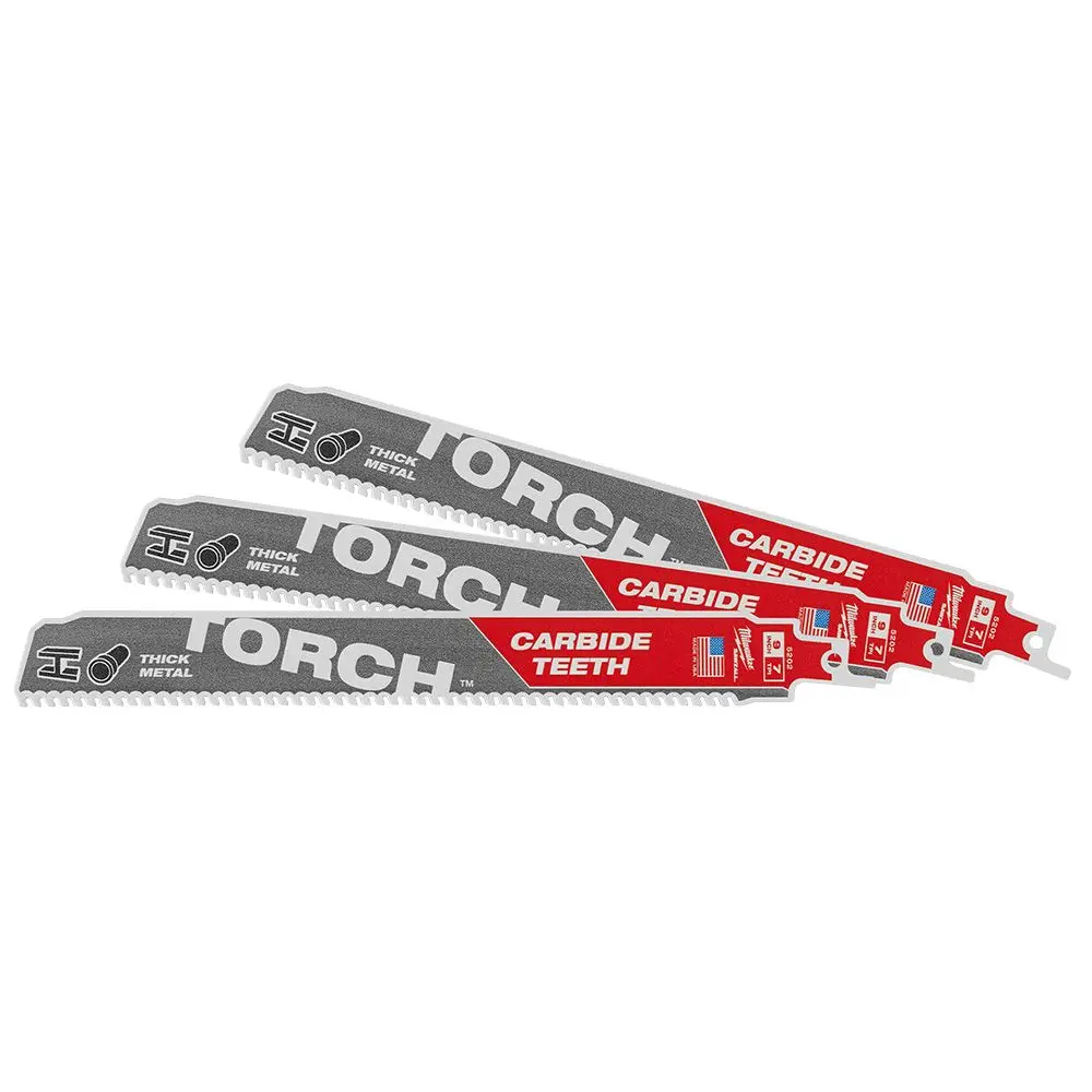 MILWAUKEE 230mm 7TPI TCT Reciprocating Saw Blade for Metal Cutting - THE TORCH - 3 Piece 48005302