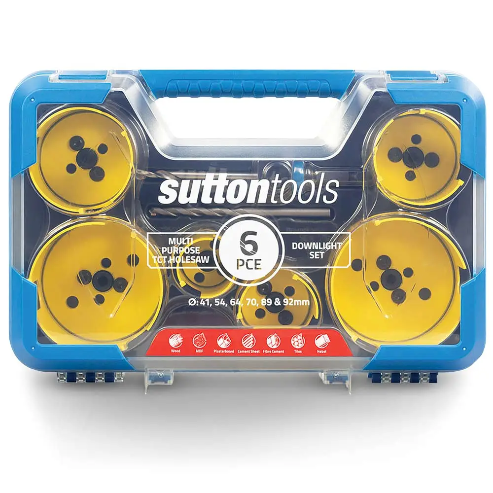 SUTTON 41-92mm TCT Multi-Purpose Holesaw Set for Downlight Installation - 6 Piece
