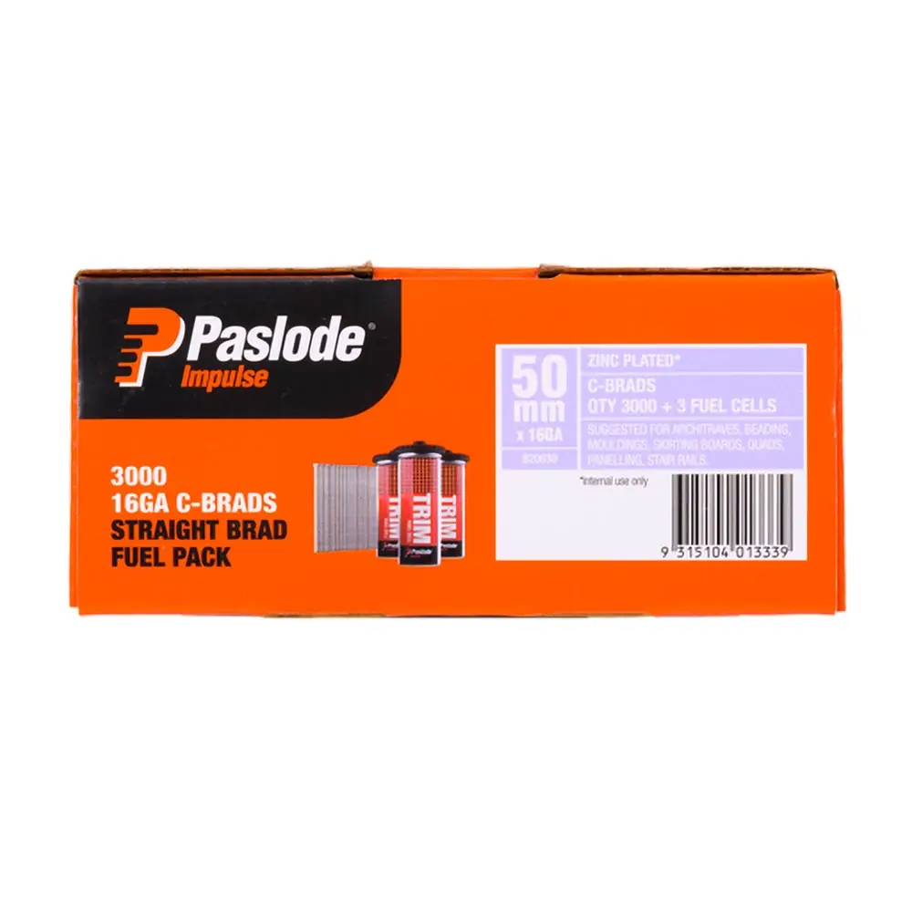 PASLODE 50mm C Brad Nails & 3 Fuel Cells - 3000 Pack B20630