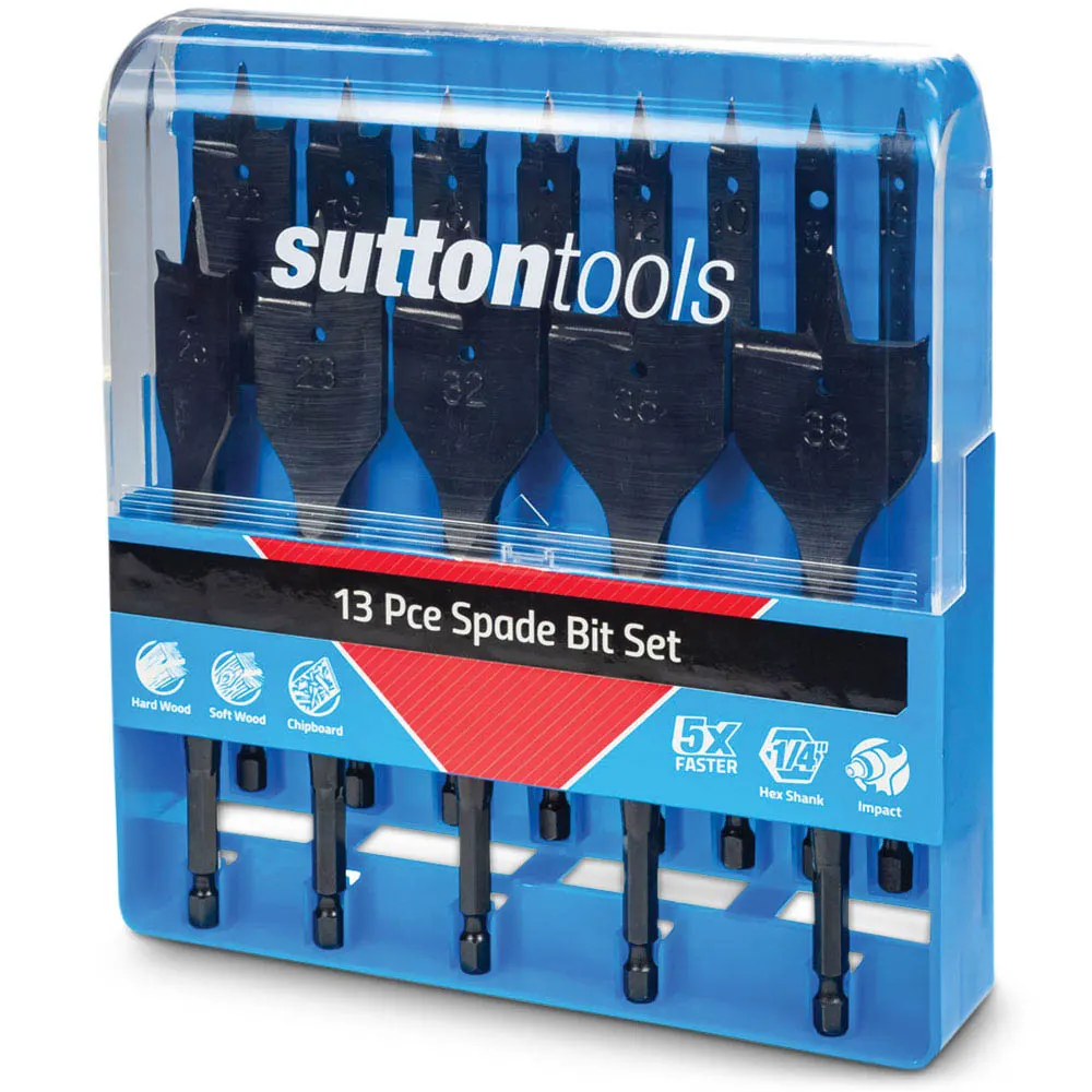 SUTTON 6-35mm Spade Bit Set - 13 Piece w. BONUS Bits